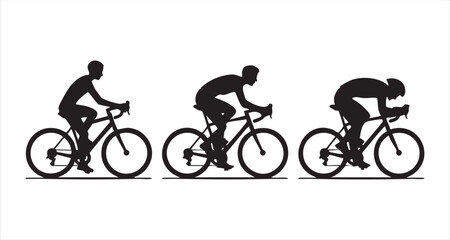 Fototapeta premium Cyclists show progress from standing to racing position, different stages, sport evolution