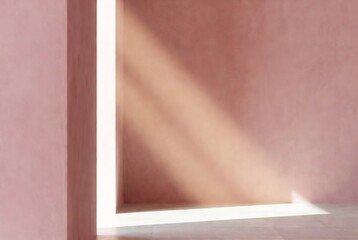 Fototapeta premium A beam of light illuminates a corner within a pink-toned room.