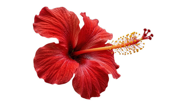 Vibrant red hibiscus flower isolated on white background, perfect for tropical themes, summer designs, and botanical illustrations
