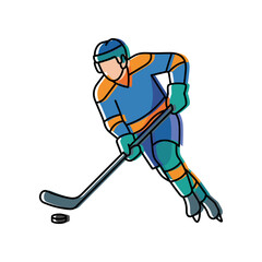 Fototapeta premium Illustration of a hockey player skating and playing the puck in a dynamic pose during a game