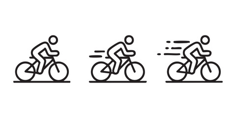 Cyclist in motion icons showing speed progression on white background