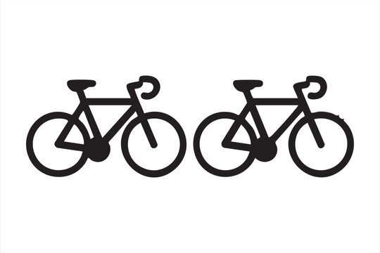 Two simple black bicycle icons on white background, minimalist design, cycling sport