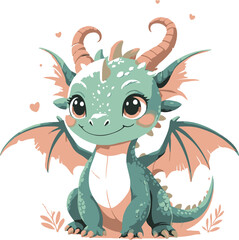 Obraz premium round baby dragon with tiny horns and wings, adorable fantasy creature, minimal vector illustration, smooth shapes, white background 3