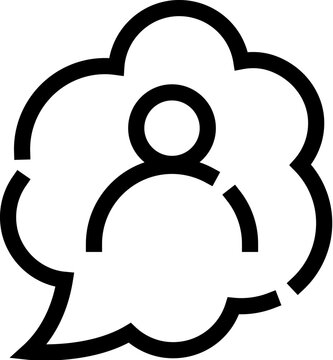 Person avatar inside dashed thought bubble outline, representing individual thinking, user communication, chat or feedback in ui, social media, web app and customer support contexts