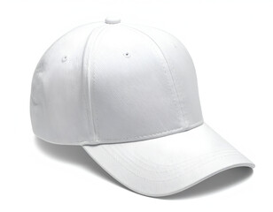 Fototapeta premium Clean white baseball cap on a white background, showcasing fabric texture