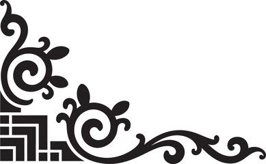 Fototapeta premium Large ornate corner flourish with spiral scrolls and geometric patterns for decorative frame design
