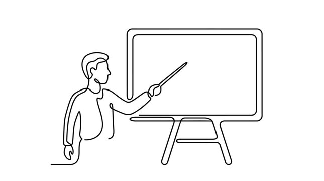 Teacher Pointing at Blackboard Continuous Single Line Minimalist Education Line Art Illustration