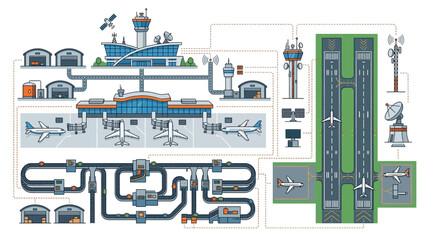 Fototapeta premium Airport infrastructure and operations illustration.