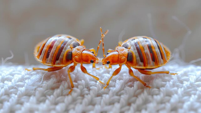 Closeup of bed bugs on white fabric reveals rising infestations and control challenges in europe