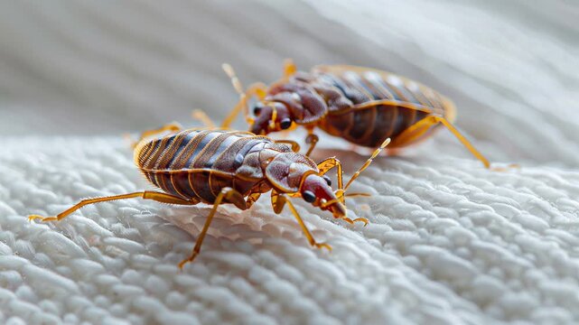 Closeup of bed bugs on white fabric reveals rising infestations and control challenges in europe