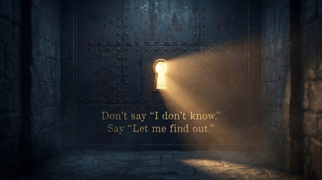 A glowing golden keyhole opens in a dark iron wall to reveal a path of light, illustrating proactive problem-solving and a growth mindset.