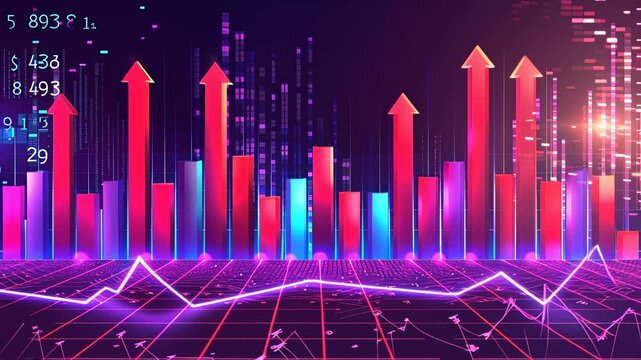 Dynamic financial chart featuring ascending arrow and illuminated stock market data analysis