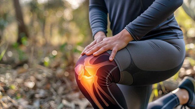 Injury recovery journey  sporty woman faces joint pain and tendon inflammation after knee accident