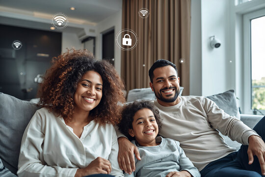 Family feeling safe with smart home security system