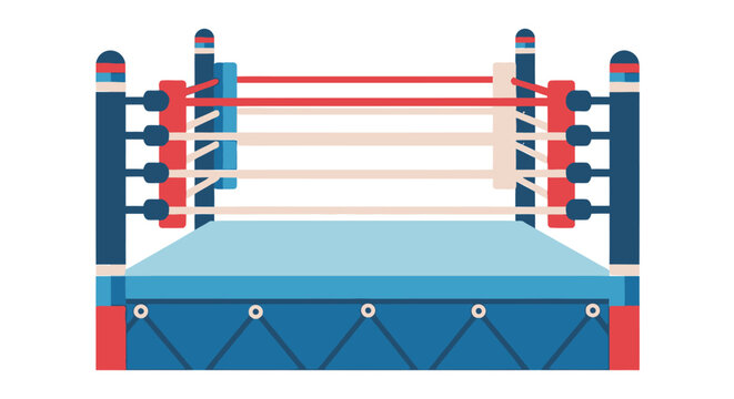 Illustration of a boxing ring with blue and red corner posts and ropes