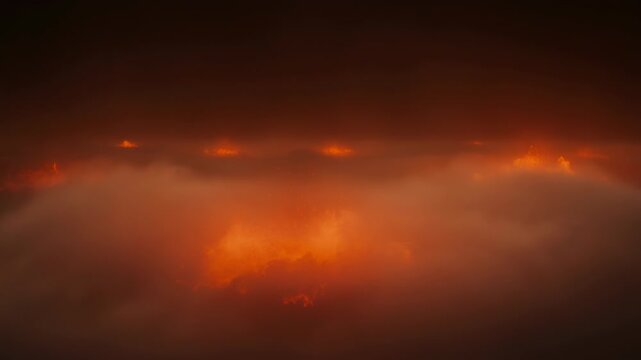 Infernal landscape with dark sky and fiery clouds and smoke effects