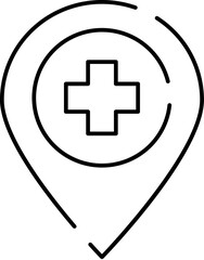 Fototapeta premium Map location pin with a medical cross at its center, symbolizing nearby healthcare facilities clinics, hospitals, pharmacies and emergency services for easy navigation and access