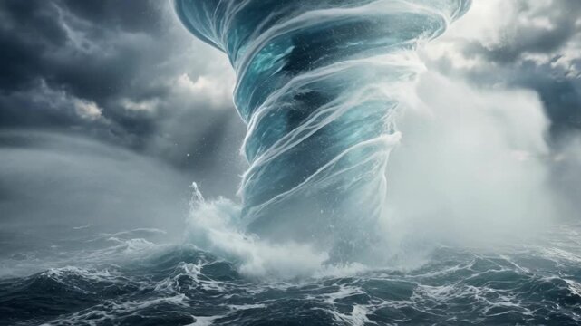 Roaring ocean waters swirling waterspout stormy sky dramatic wave turbulent sea ocean whirlpool