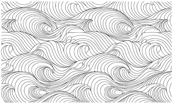 Swirling oceanic wave pattern showcasing elegant fluid lines and repetitive water movements for tranquil nature backgrounds and artistic home decor