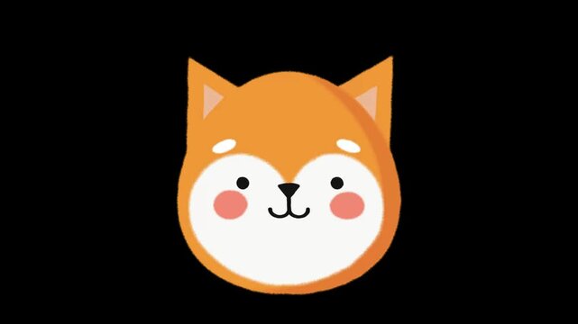 Animated shiba inu dog faces on black background cute cartoon characters