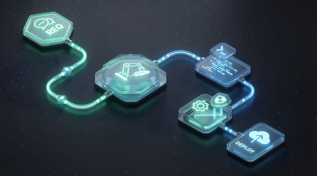 3D Isometric AI Code Generation and Refactoring Pipeline Visualization