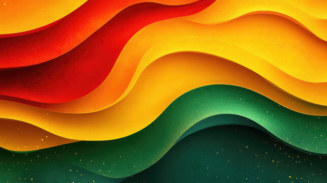 Waving abstract background with vibrant yellow, red, and green colors, symbolizing African independence celebrations and national pride for Cameroon