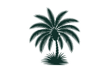 Obraz premium Lush tropical palm tree silhouette with dense foliage and undergrowth representing warm climate island vacation or exotic nature scenery graphic