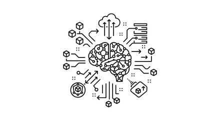 Obraz premium Artificial Intelligence Brain Network Concept, Digital Technology and Data Processing