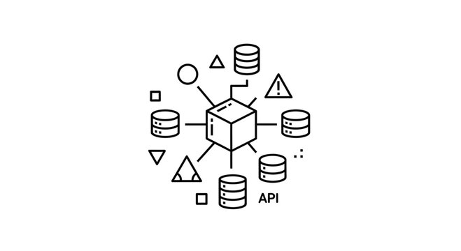 API Integration concept, data flow, database connection, network system, technology