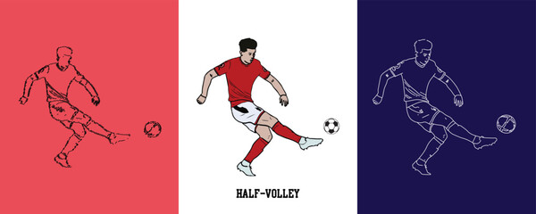 Obraz premium Football Player Half Volley Style Position silhouette Vector Illustration Abstract Editable image