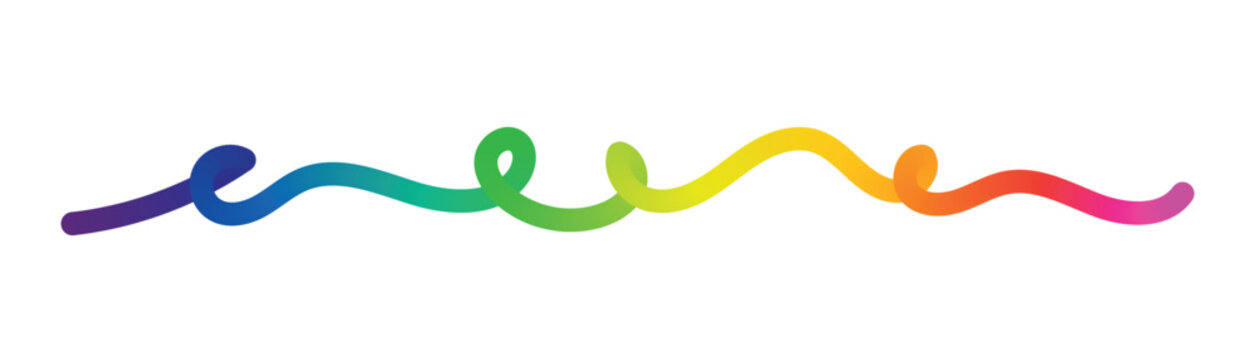 Whimsical colorful abstract wavy line with gradient colors isolated on transparent background
