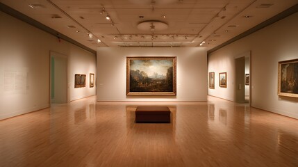 Obraz premium Grand Classical Art Gallery Interior with Masterpiece Paintings and Wood Floors
