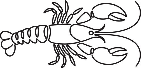Obraz premium One continuous line art drawing of lobster, crayfish. One line draw graphic design vector