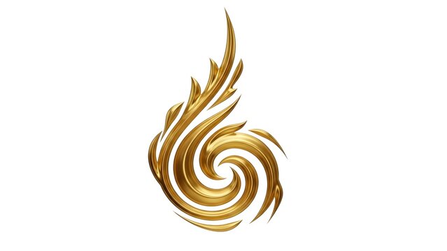 A golden swirling flame icon on transparent background