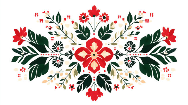Ukrainian vyshyvanka embroidery pattern, modern minimalist geometric folk ornament, red green and white seamless contemporary design, traditional Slavic textile art