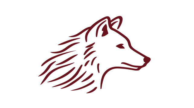 A side profile of a canine head, outlined in maroon with flowing lines