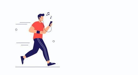 Fototapeta premium Man running with headphones and smartphone, listening to music, fitness and sport concept
