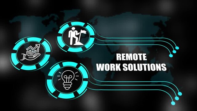 marketing work solution concept with icons of business, responsibility, customers, integrity, goals, teamwork, commitment and innovation. 4k animation.