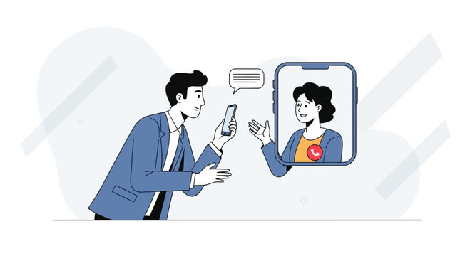 Man and Woman Video Calling on Smartphones, Online Communication Concept