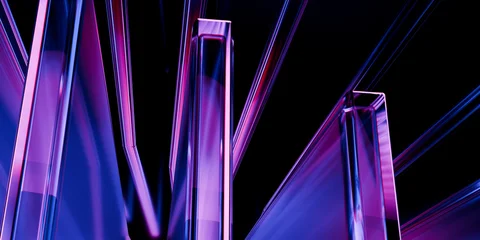 Cyber elements made of transparent glass and liquid acrylic purple blue glow on black backdrop cinematic tech background design cover art visuals 3d rendering © IM_VISUALS