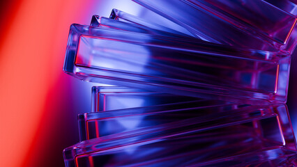 Cyber elements made of transparent glass and liquid acrylic purple blue glow on black backdrop cinematic tech background design cover art visuals 3d rendering © IM_VISUALS