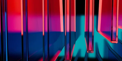 Cyber elements made of transparent glass and liquid acrylic purple blue glow on black backdrop cinematic tech background design cover art visuals 3d rendering © IM_VISUALS