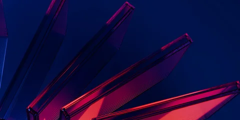 Cyber elements made of transparent glass and liquid acrylic purple blue glow on black backdrop cinematic tech background design cover art visuals 3d rendering © IM_VISUALS