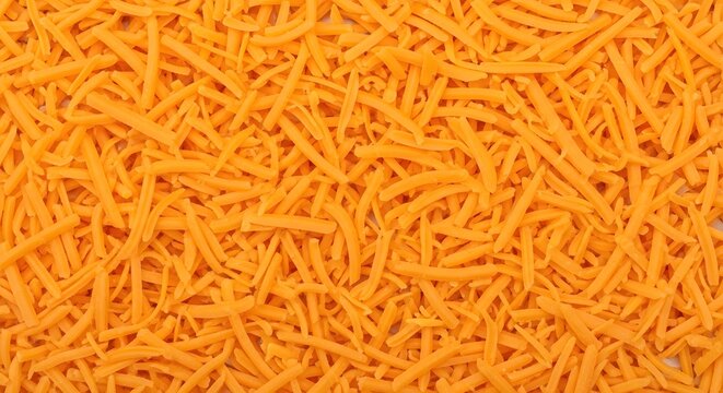 Close-up texture of freshly shredded cheddar cheese