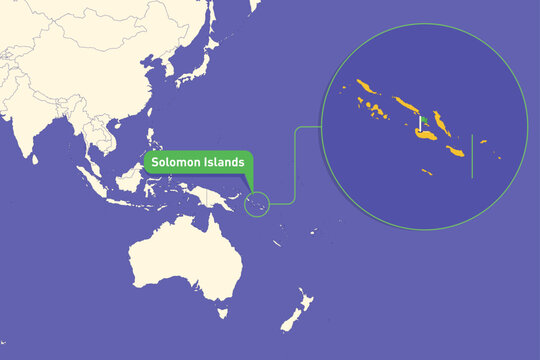 Highlighted infographic map illustration of Solomon Islands, ideal for education, travel guides, and geography presentations.