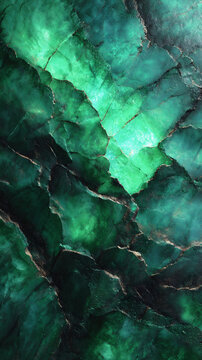 Green emerald surface with natural patterns from minerals and cracks created over time