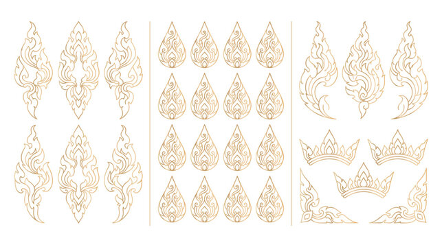 Thai traditional art pattern line vector collection for decoration