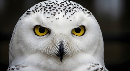 Obraz premium Snowy Owl Face with Intense Yellow Eyes Close-up