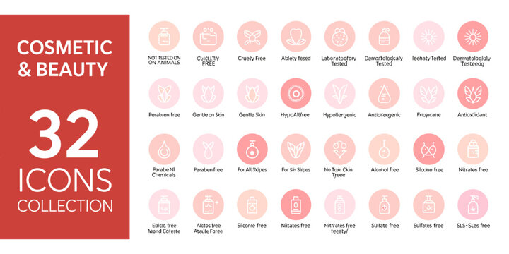 Cosmetic Beauty Icon Set Vector &ndash; 32 Makeup, Spa, Skincare, Salon Line Icons Collection