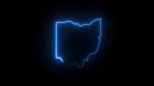 This video neon glowing color blue Ohio map animated. Ohio map icon animation with a neon effect. 4k video animation